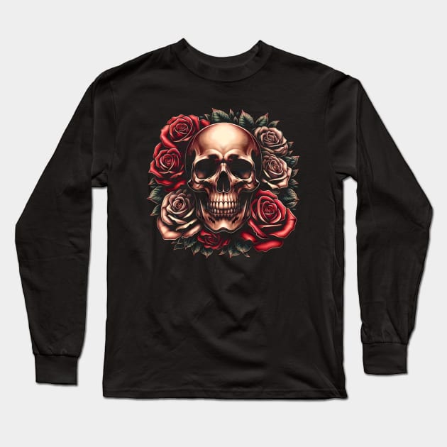 Skull and Roses Long Sleeve T-Shirt by Neon Galaxia